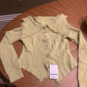 Fringed Collar Sweater in Light Green